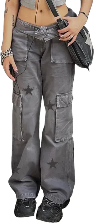 Women's Baggy Denim Pants High Waisted Y2K Wide Leg Oversized Plus Size Boyfriend Cargo Jeans Streetwear Trousers