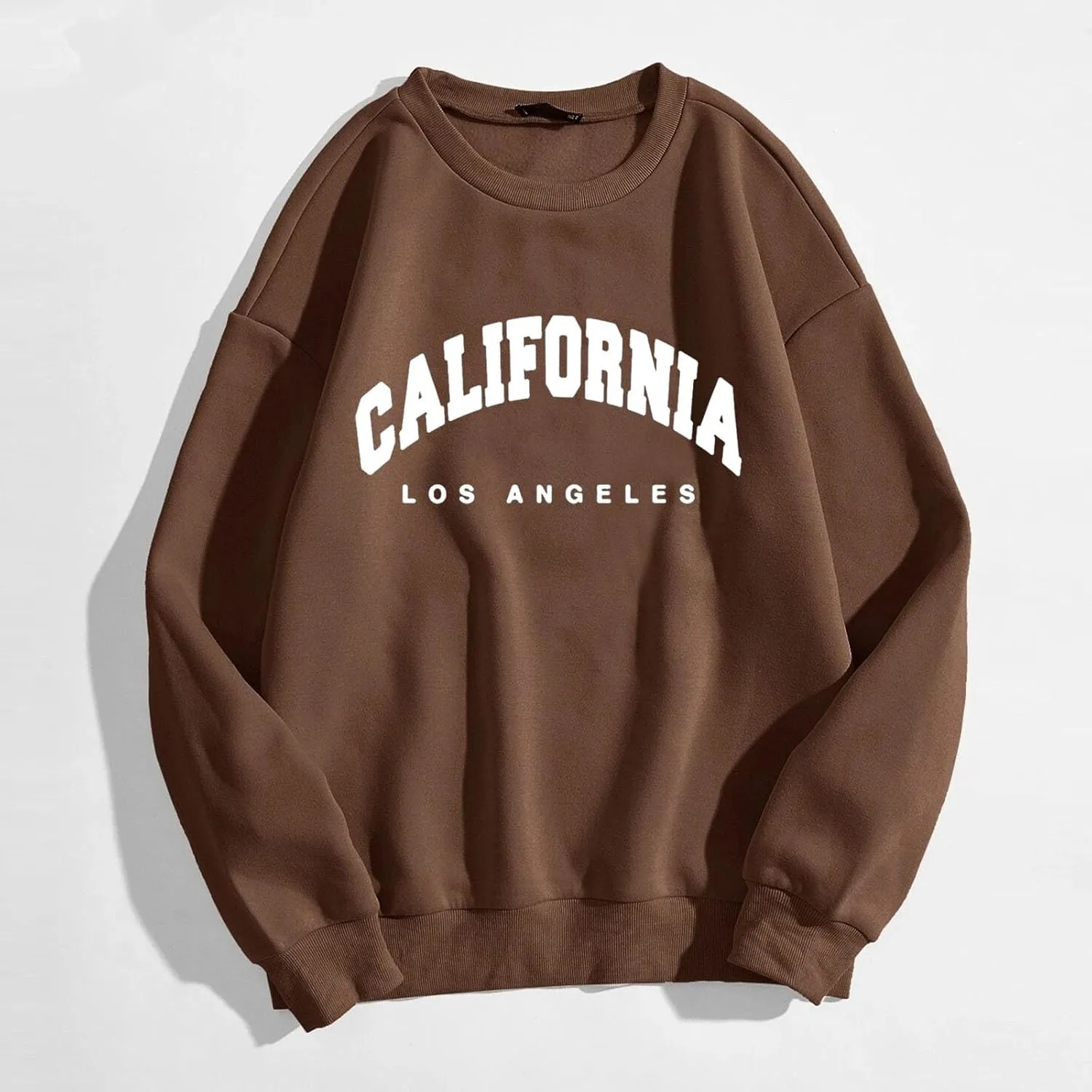 Womens California Los Angeles Sweatshirts Loose Fit Crew Neck Drop Shoulder Pullovers Baggy Fleece Preppy Top