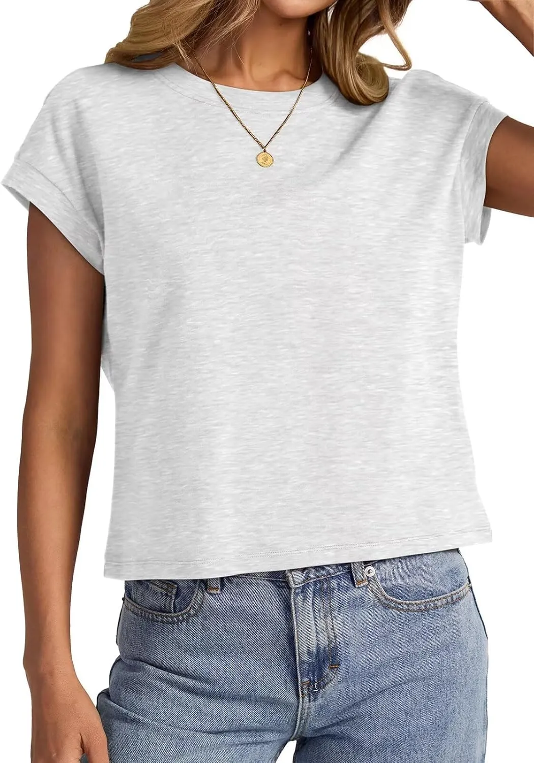 Womens Cap Sleeve Crop Tops Cotton T Shirts Crewneck Loose Fit Short Sleeves Tee Summer Fashion Clothes 2025