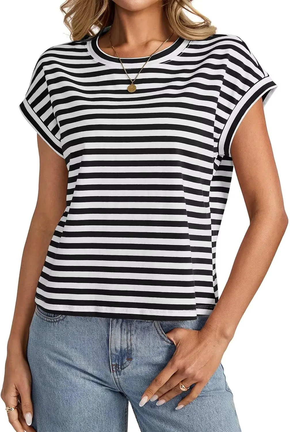 Womens Cap Sleeve Crop Tops Cotton T Shirts Crewneck Loose Fit Short Sleeves Tee Summer Fashion Clothes 2025