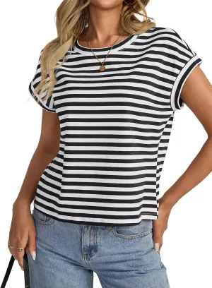 Womens Cap Sleeve Crop Tops Cotton T Shirts Crewneck Loose Fit Short Sleeves Tee Summer Fashion Clothes 2025