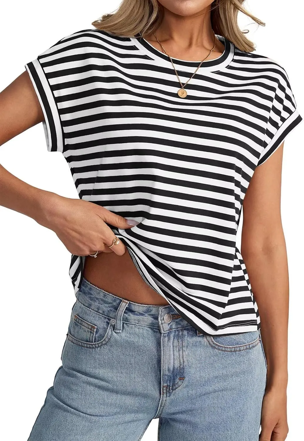 Womens Cap Sleeve Crop Tops Cotton T Shirts Crewneck Loose Fit Short Sleeves Tee Summer Fashion Clothes 2025