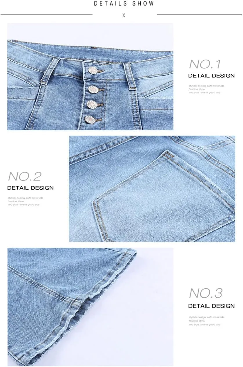 Women's Casual Button Up Cropped Bell Bottom Jeans High Waisted Patchwork Stretch Wide Flare Leg Denim Pants
