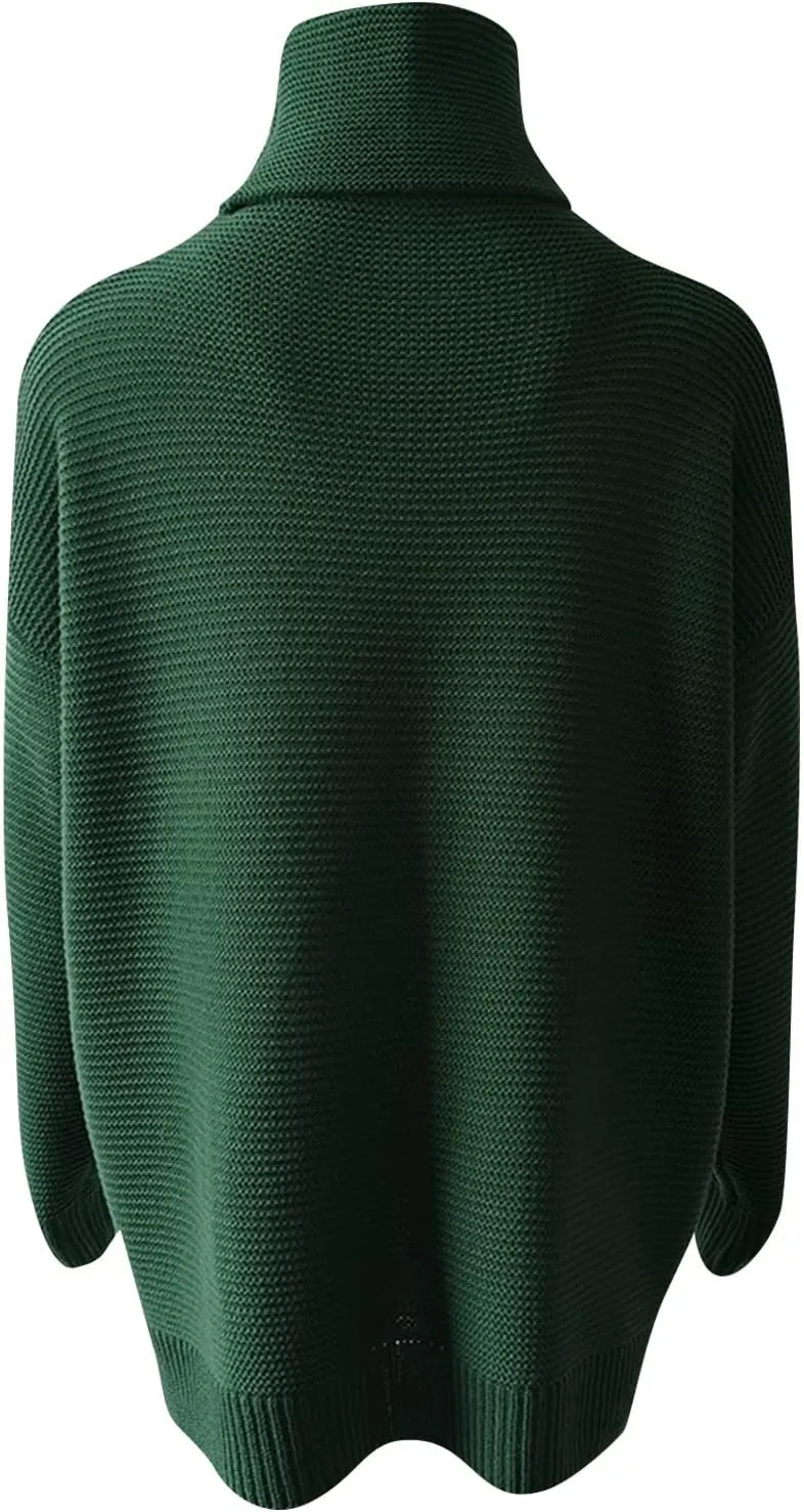 Women's Casual Long Sleeve Turtleneck Ribbed Knitted Striped Sweater Pullover Oversized Soft Blouse Tops Plus Size