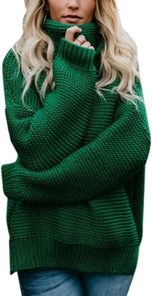 Women's Casual Long Sleeve Turtleneck Ribbed Knitted Striped Sweater Pullover Oversized Soft Blouse Tops Plus Size