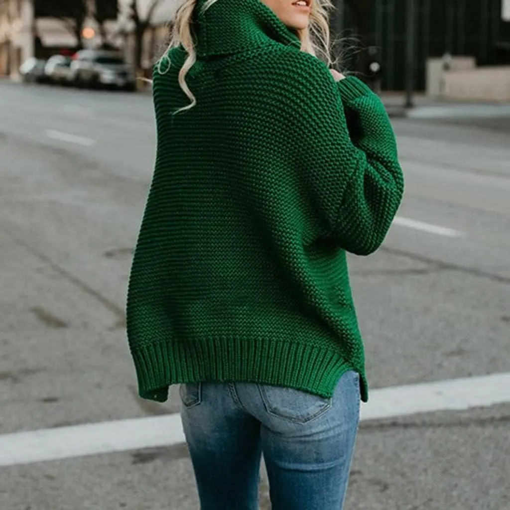 Women's Casual Long Sleeve Turtleneck Ribbed Knitted Striped Sweater Pullover Oversized Soft Blouse Tops Plus Size