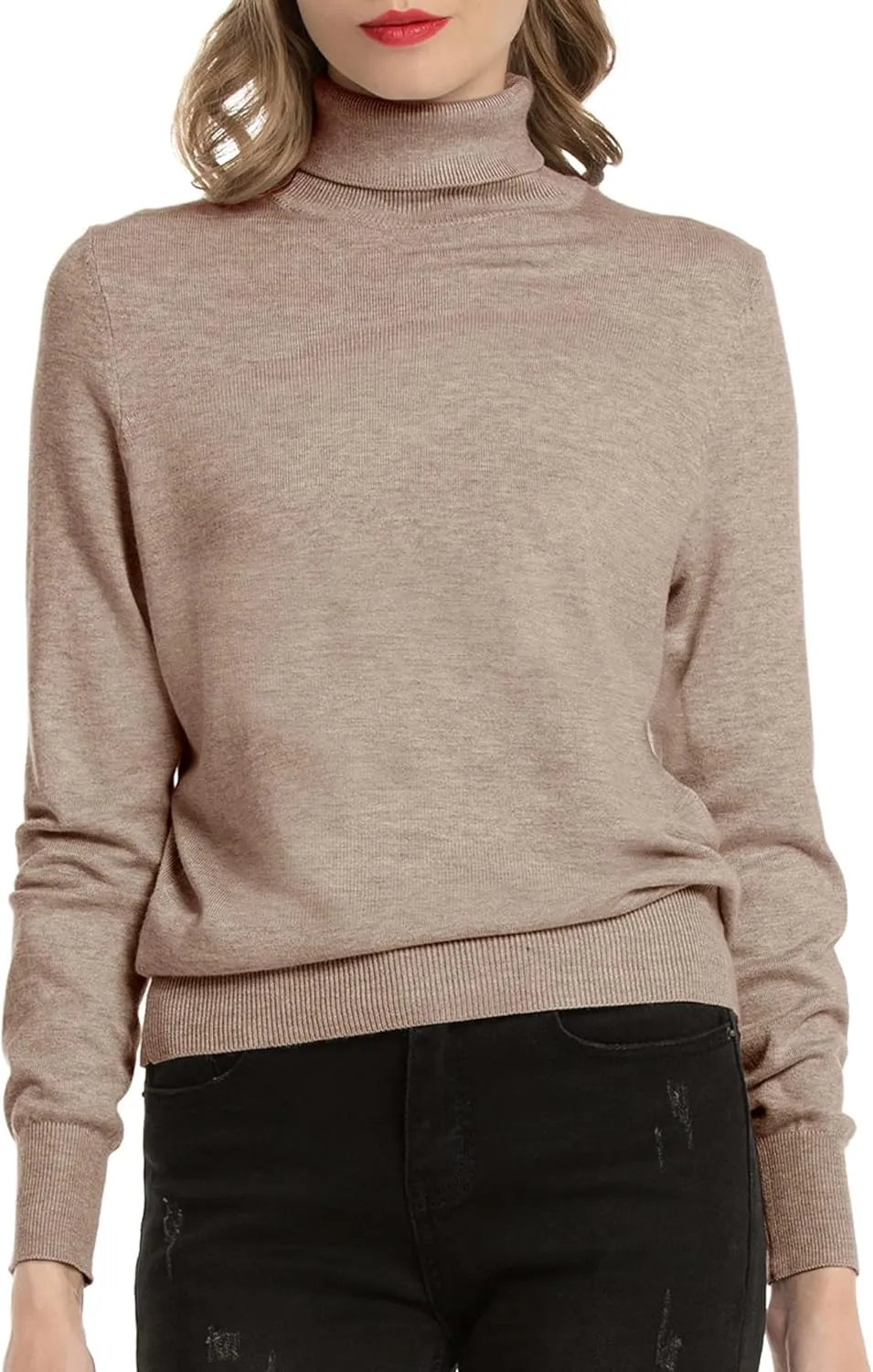 Women's Casual Long Sleeve Turtleneck Sweater Lightweight Knit Pullover Jumper Tops for Fall Winter