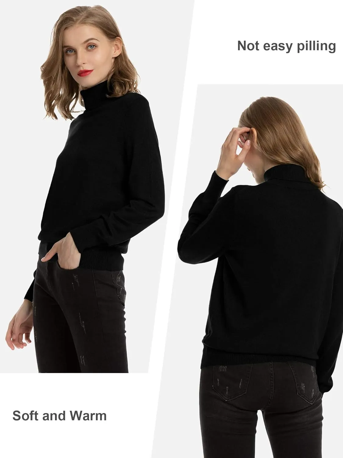Women's Casual Long Sleeve Turtleneck Sweater Lightweight Knit Pullover Jumper Tops for Fall Winter