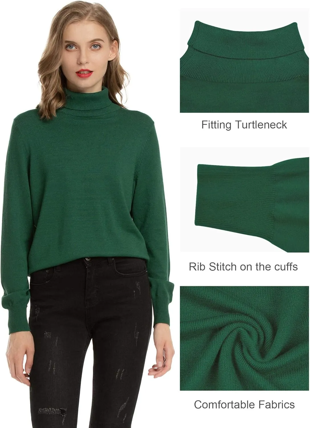 Women's Casual Long Sleeve Turtleneck Sweater Lightweight Knit Pullover Jumper Tops for Fall Winter