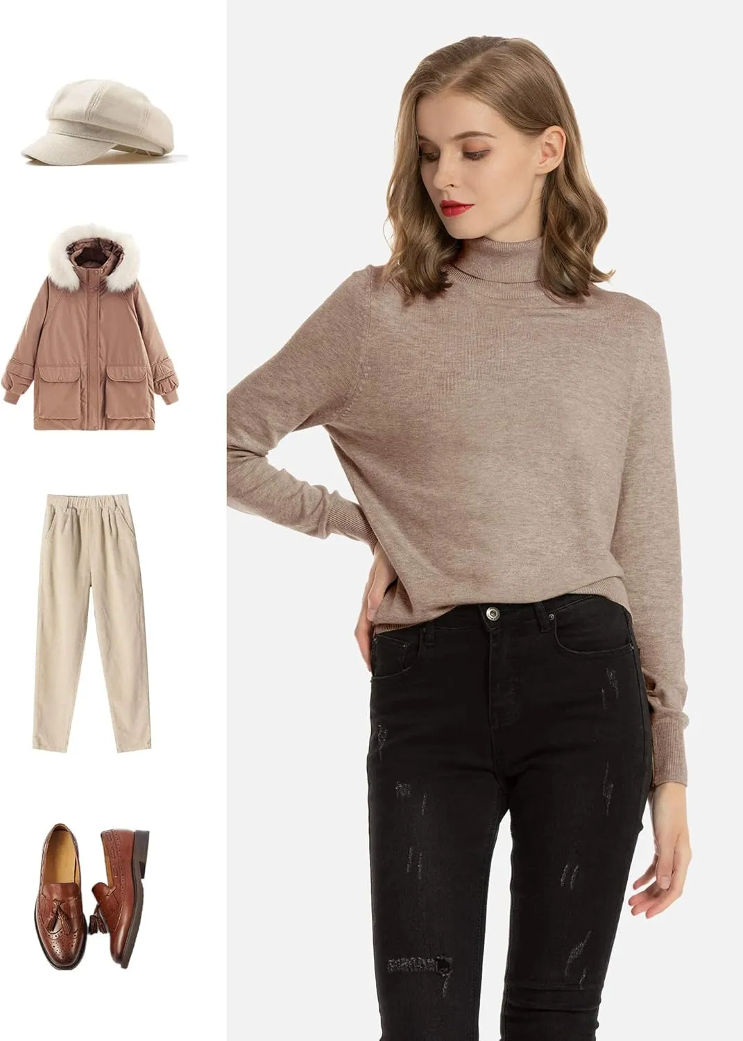 Women's Casual Long Sleeve Turtleneck Sweater Lightweight Knit Pullover Jumper Tops for Fall Winter