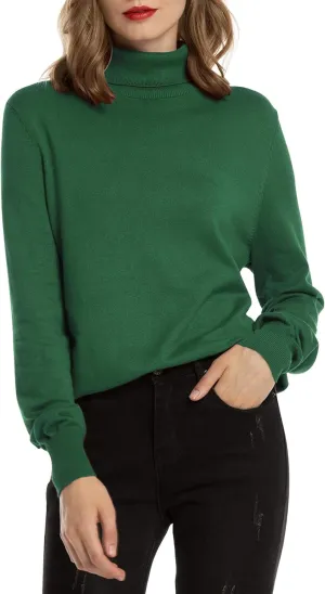 Women's Casual Long Sleeve Turtleneck Sweater Lightweight Knit Pullover Jumper Tops for Fall Winter