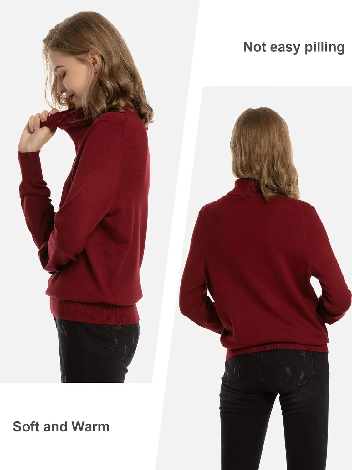 Women's Casual Long Sleeve Turtleneck Sweater Lightweight Knit Pullover Jumper Tops for Fall Winter