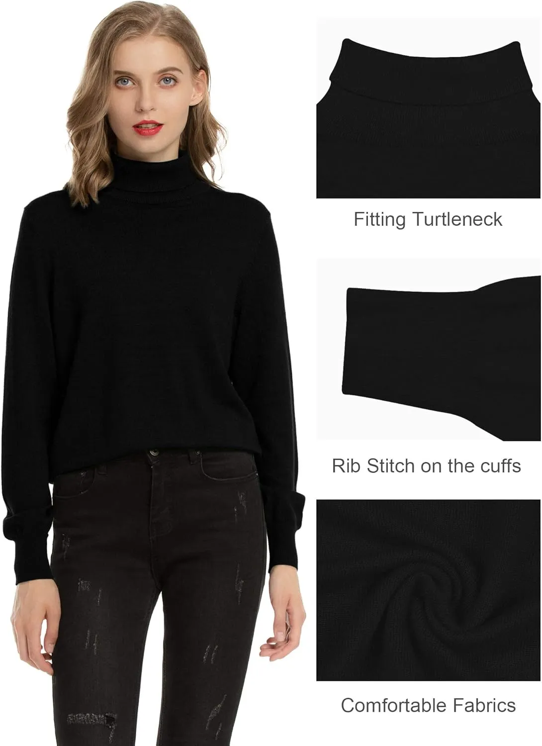 Women's Casual Long Sleeve Turtleneck Sweater Lightweight Knit Pullover Jumper Tops for Fall Winter