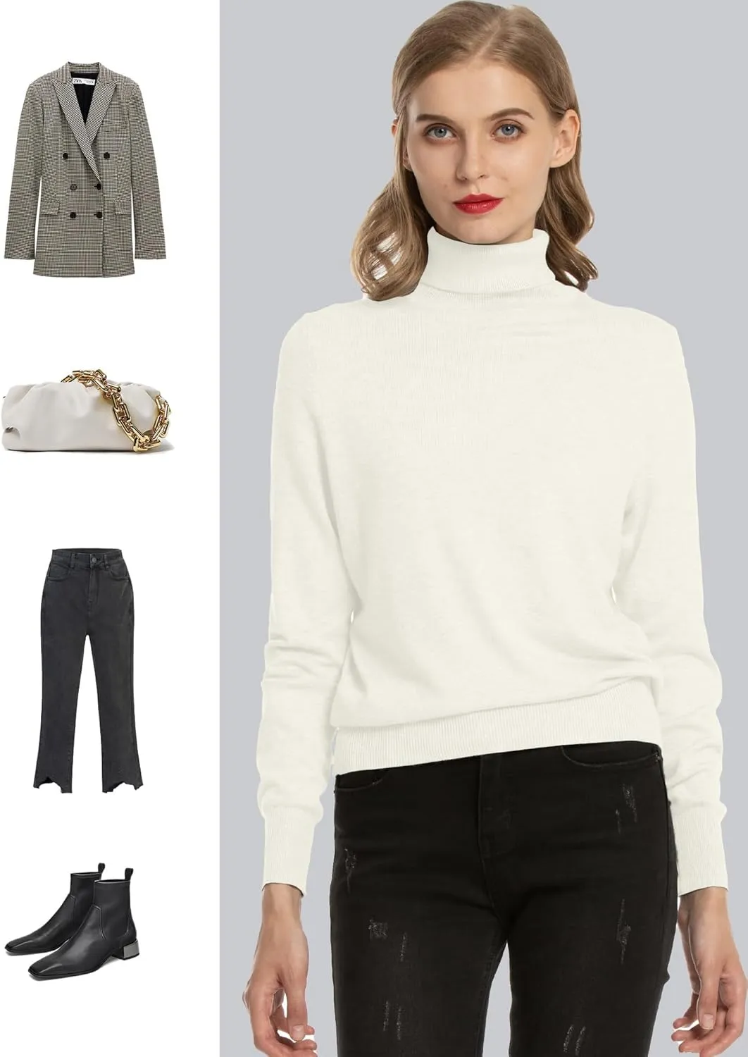 Women's Casual Long Sleeve Turtleneck Sweater Lightweight Knit Pullover Jumper Tops for Fall Winter