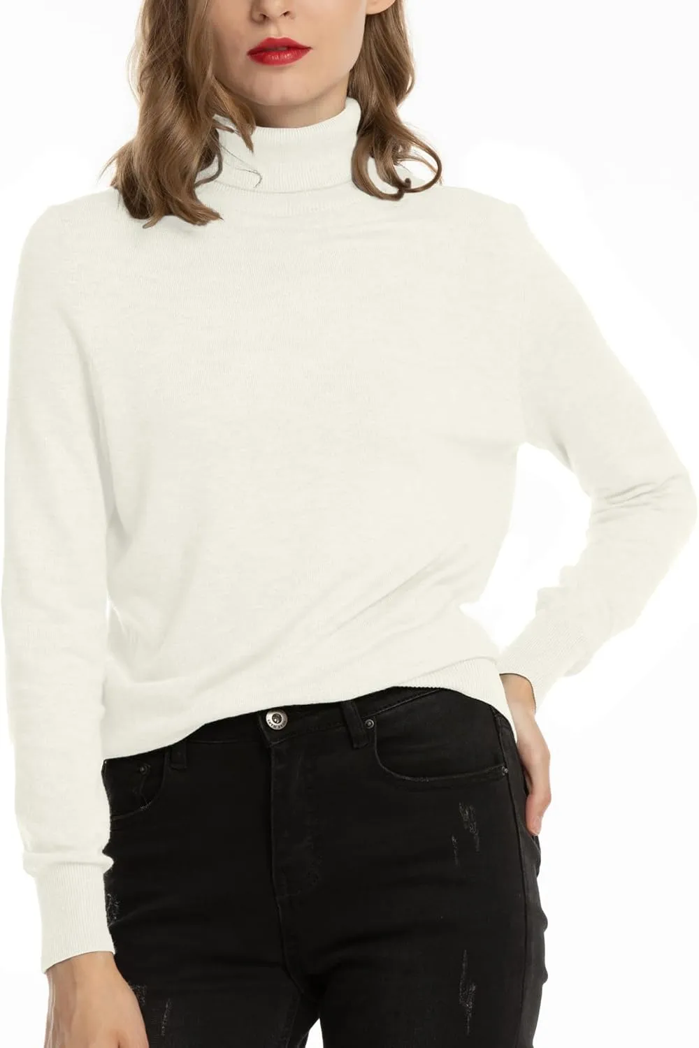 Women's Casual Long Sleeve Turtleneck Sweater Lightweight Knit Pullover Jumper Tops for Fall Winter