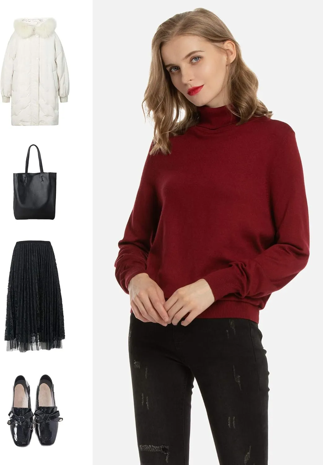 Women's Casual Long Sleeve Turtleneck Sweater Lightweight Knit Pullover Jumper Tops for Fall Winter