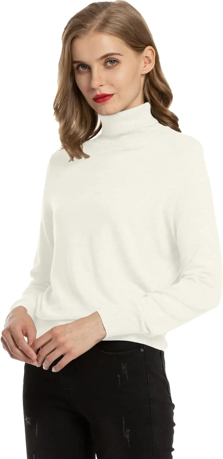 Women's Casual Long Sleeve Turtleneck Sweater Lightweight Knit Pullover Jumper Tops for Fall Winter
