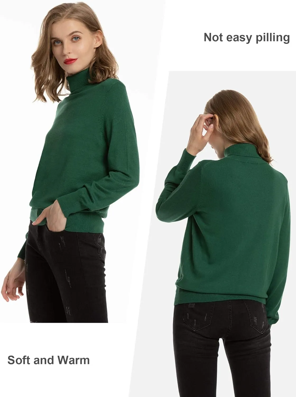Women's Casual Long Sleeve Turtleneck Sweater Lightweight Knit Pullover Jumper Tops for Fall Winter