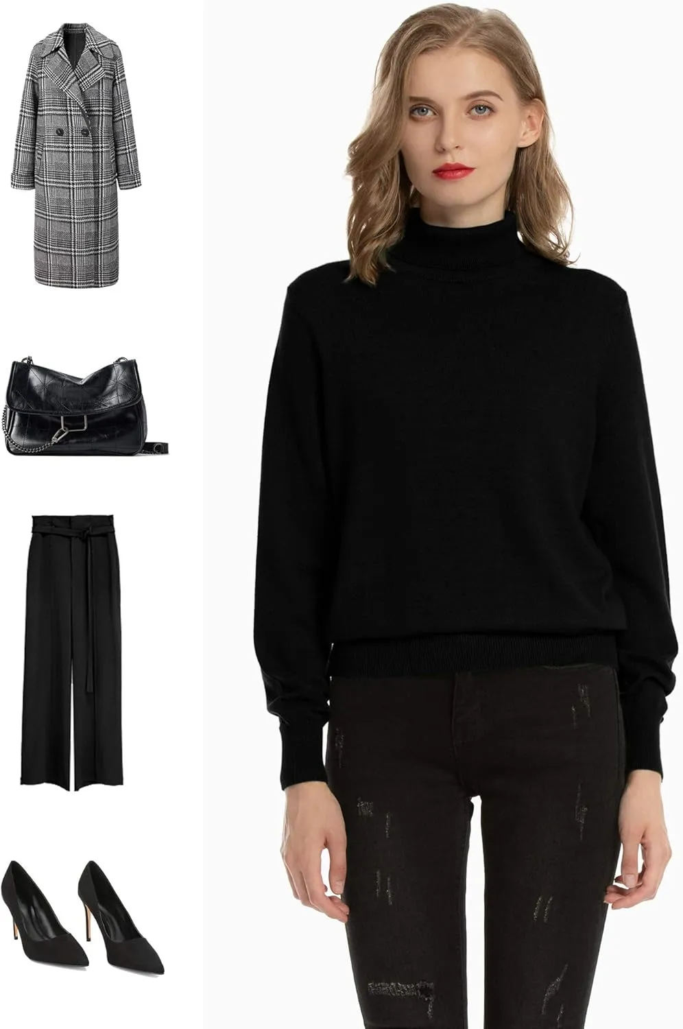 Women's Casual Long Sleeve Turtleneck Sweater Lightweight Knit Pullover Jumper Tops for Fall Winter