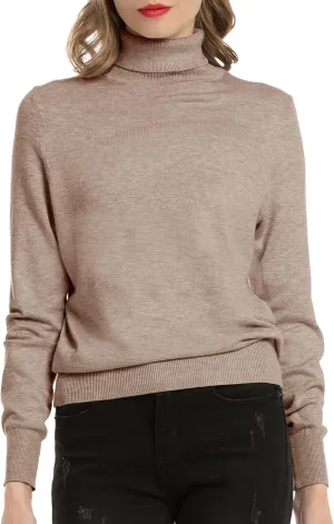 Women's Casual Long Sleeve Turtleneck Sweater Lightweight Knit Pullover Jumper Tops for Fall Winter