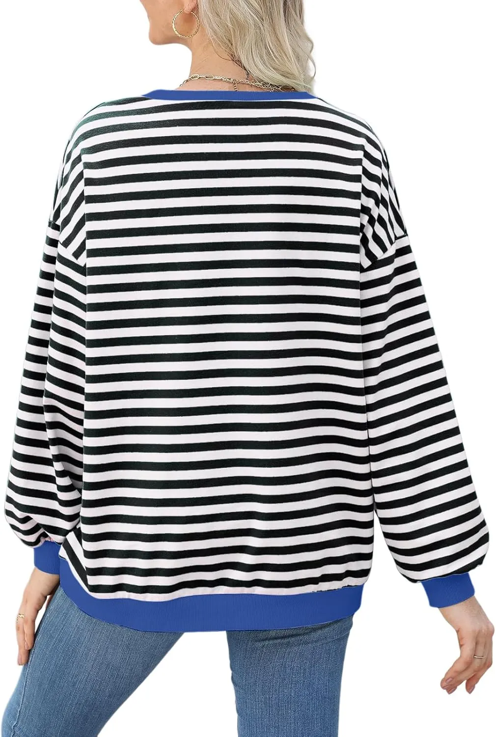 Womens Casual Striped Oversized Sweatshirts Long Sleeve Crewneck Hoodies Shirts Loose Pullover Top