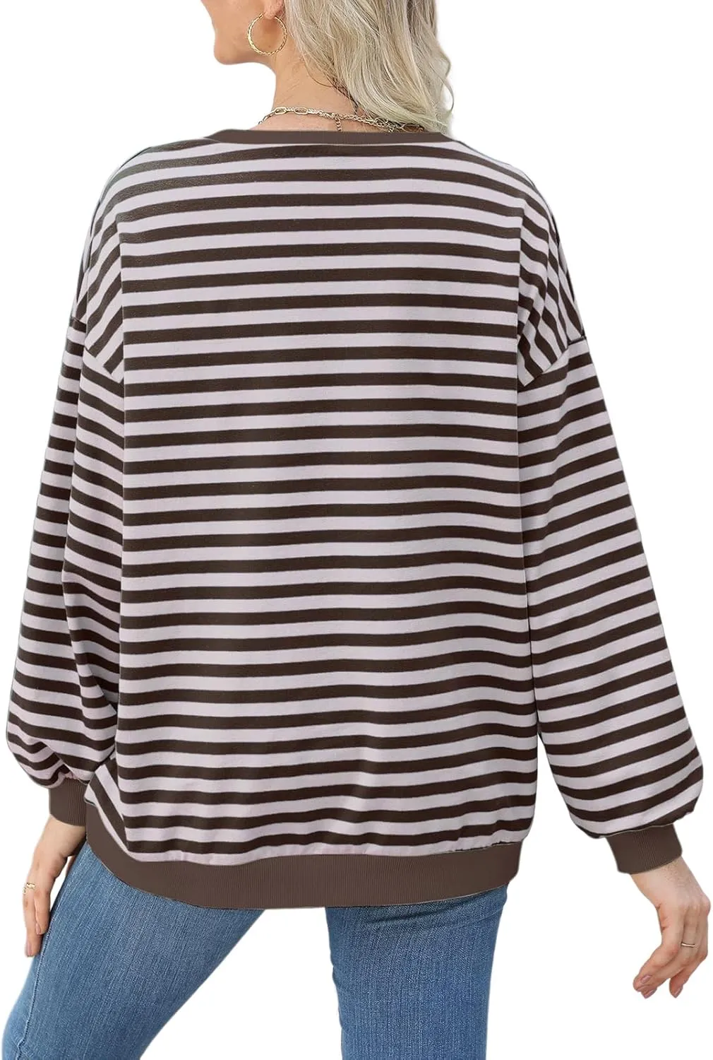 Womens Casual Striped Oversized Sweatshirts Long Sleeve Crewneck Hoodies Shirts Loose Pullover Top