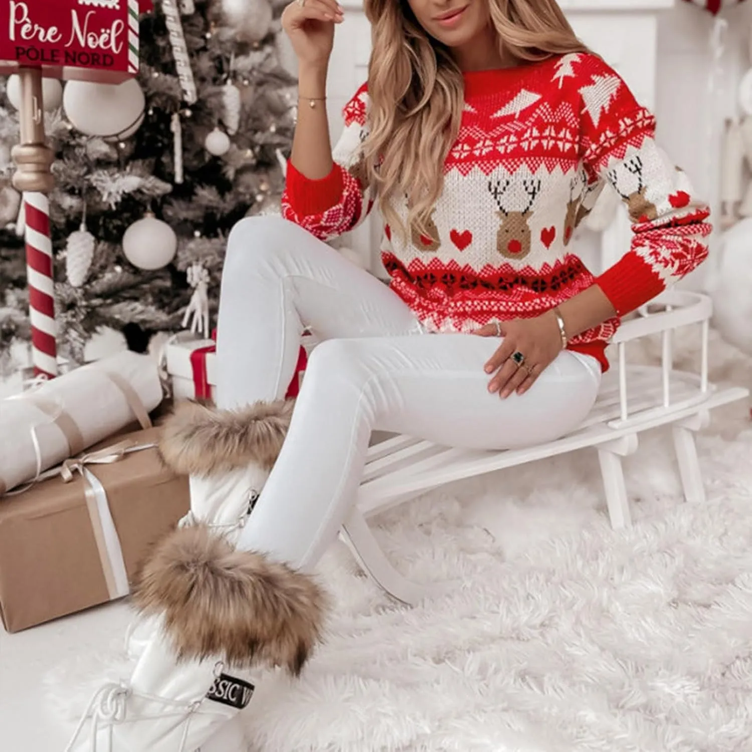 Women's Christmas Sweater Funny Christmas Tree Ugly Pullover Snowflake Long Sleeve Knitted Jumper Tops Shirt