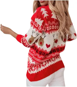 Women's Christmas Sweater Funny Christmas Tree Ugly Pullover Snowflake Long Sleeve Knitted Jumper Tops Shirt