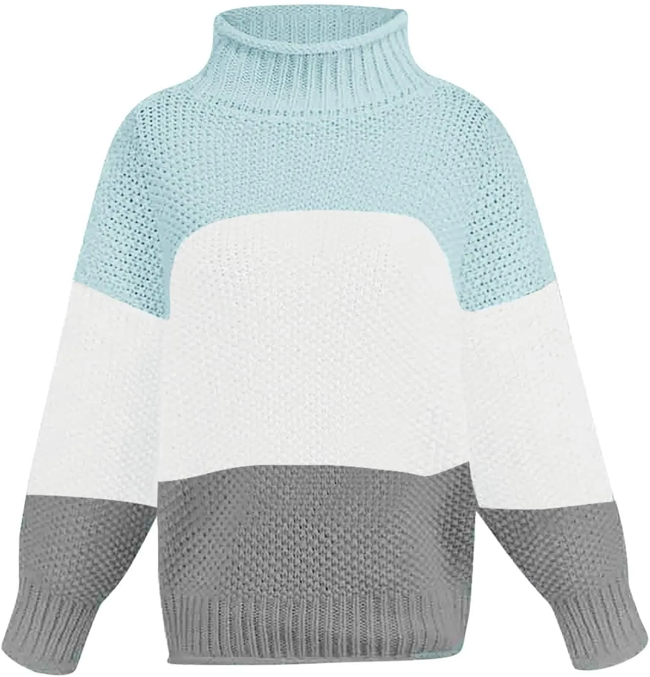 Womens Chunky Cable Knitted Sweaters Casual Loose Colorblocked Crew Neck Sweater 2024 Winter New Knit Basic Sweaters
