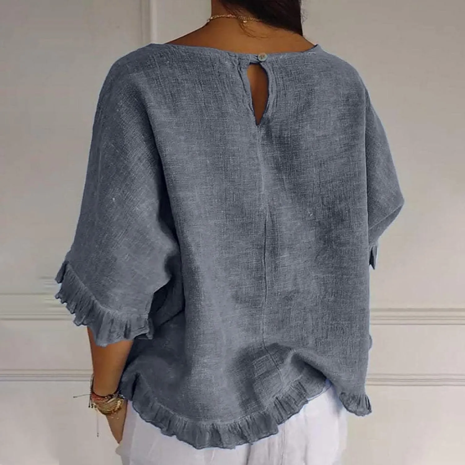 Womens Cotton Linen T Shirts Loose Fit Summer Short Sleeve Round Collar Boxy Tops Comfy Casual Gauze Tops Blouses