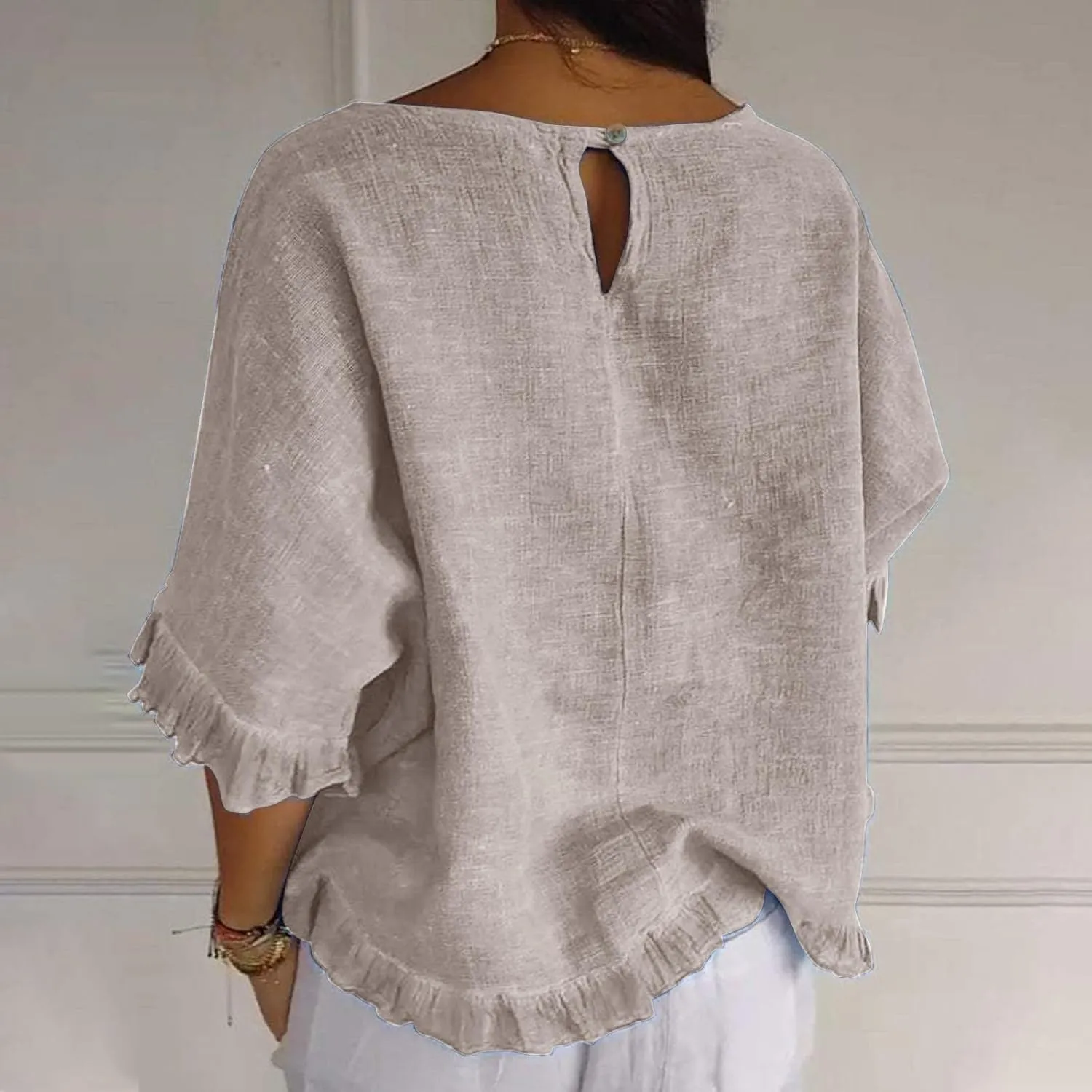 Womens Cotton Linen T Shirts Loose Fit Summer Short Sleeve Round Collar Boxy Tops Comfy Casual Gauze Tops Blouses