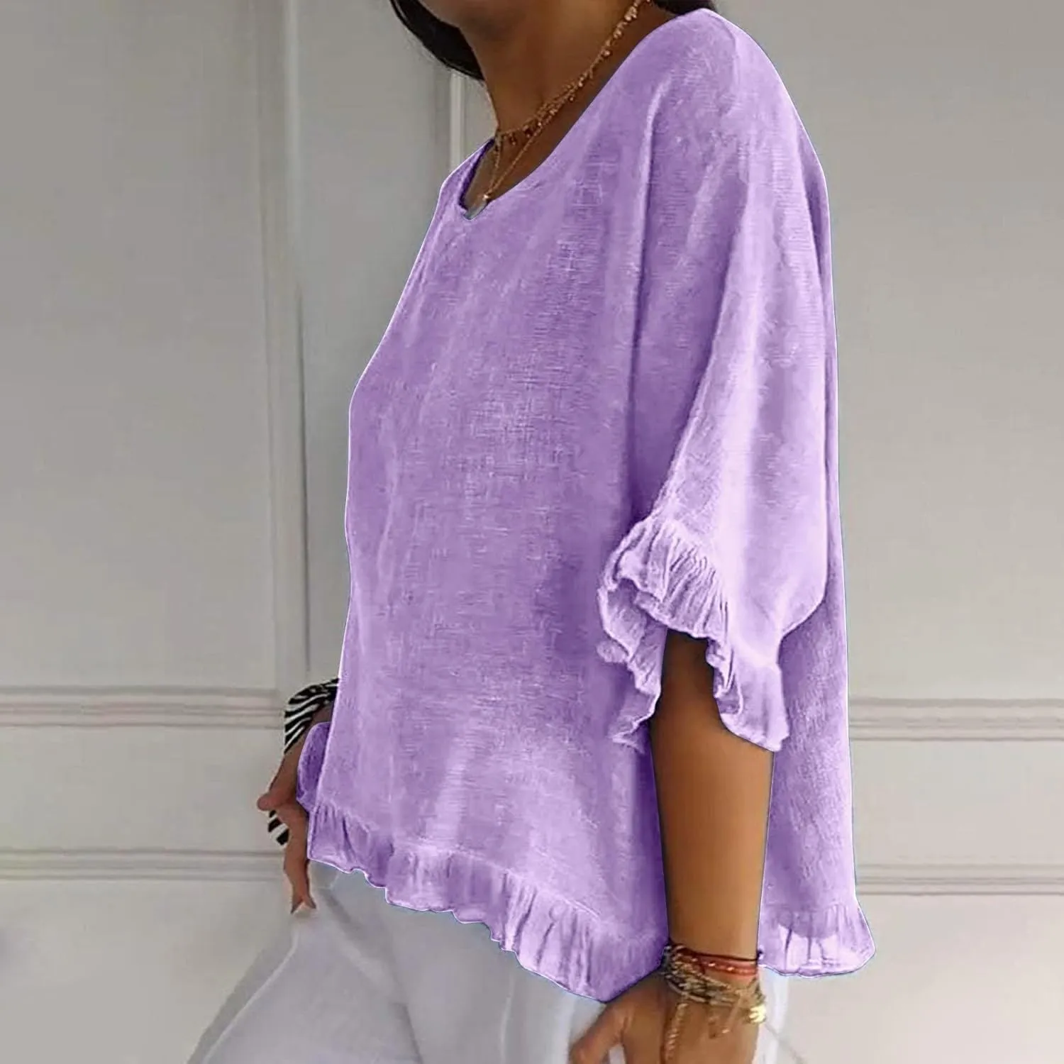 Womens Cotton Linen T Shirts Loose Fit Summer Short Sleeve Round Collar Boxy Tops Comfy Casual Gauze Tops Blouses
