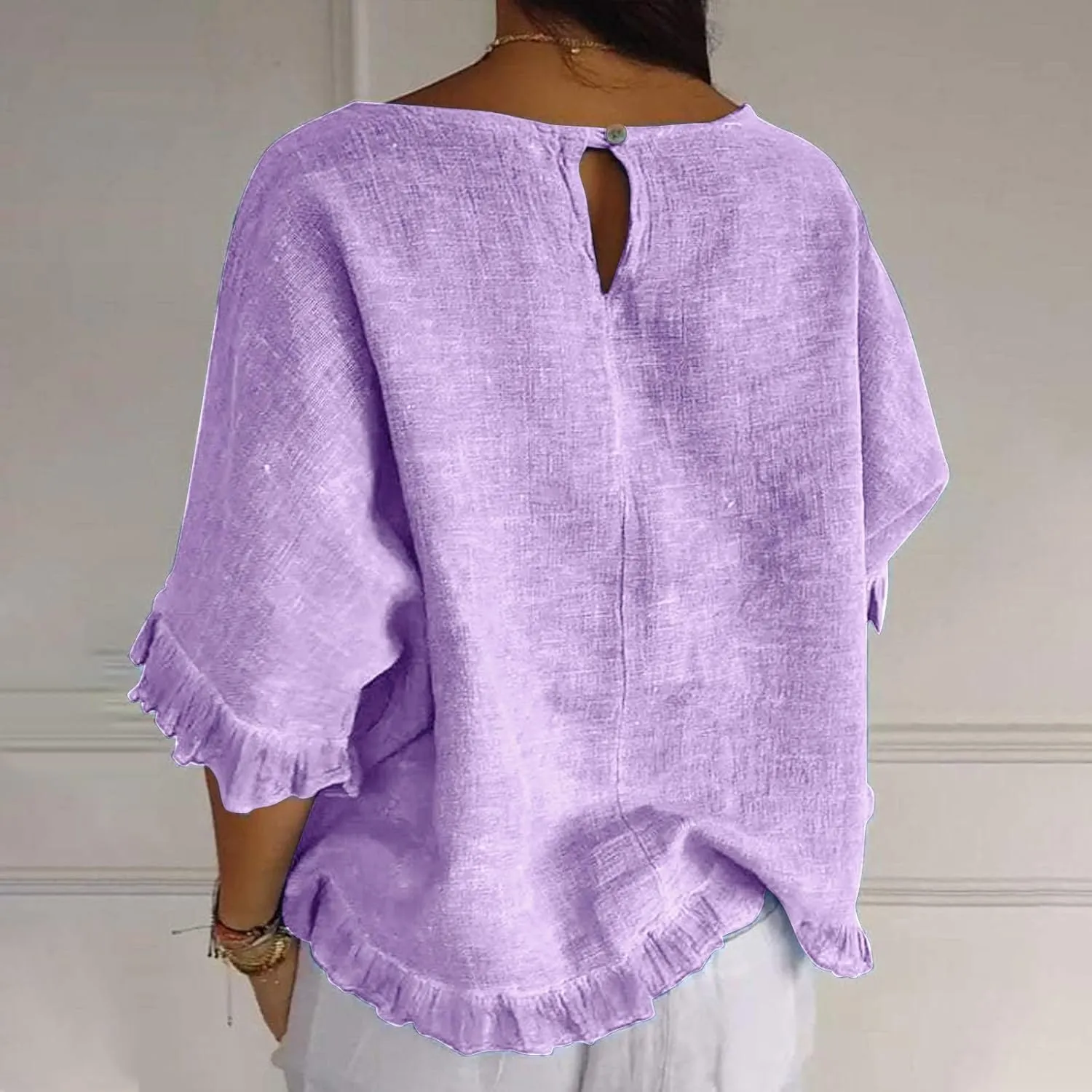 Womens Cotton Linen T Shirts Loose Fit Summer Short Sleeve Round Collar Boxy Tops Comfy Casual Gauze Tops Blouses