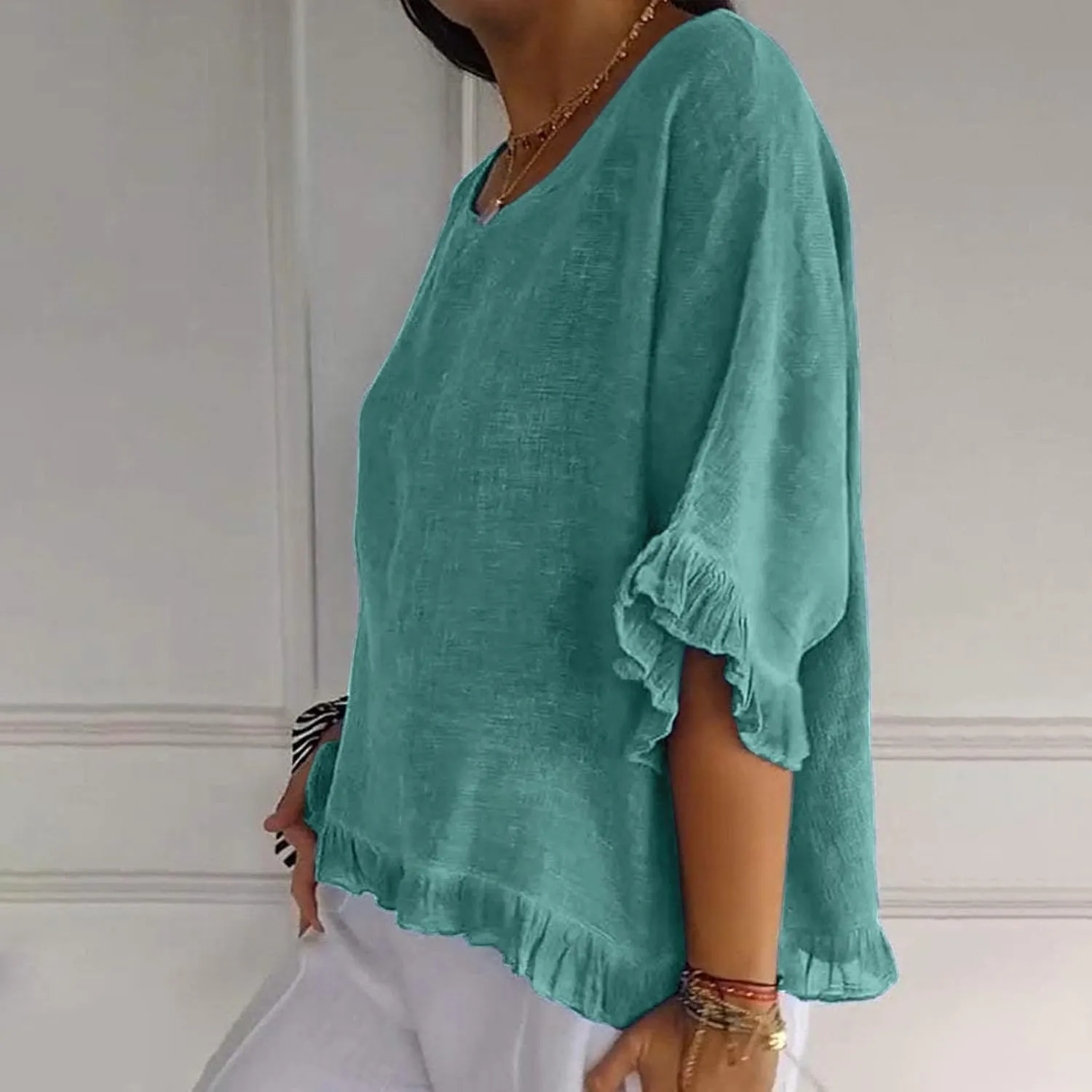 Womens Cotton Linen T Shirts Loose Fit Summer Short Sleeve Round Collar Boxy Tops Comfy Casual Gauze Tops Blouses