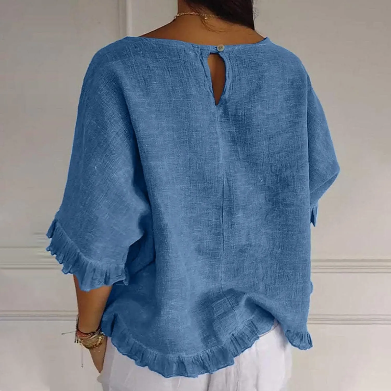 Womens Cotton Linen T Shirts Loose Fit Summer Short Sleeve Round Collar Boxy Tops Comfy Casual Gauze Tops Blouses