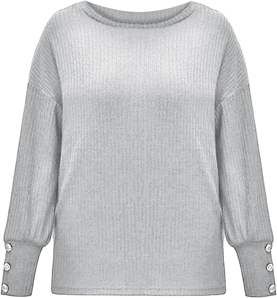 Women's Crewneck Sweater Solid Chunky Cable Knit Pullover Jumper Button Sleeve Tops Trendy Thermal Shirts Plus Size