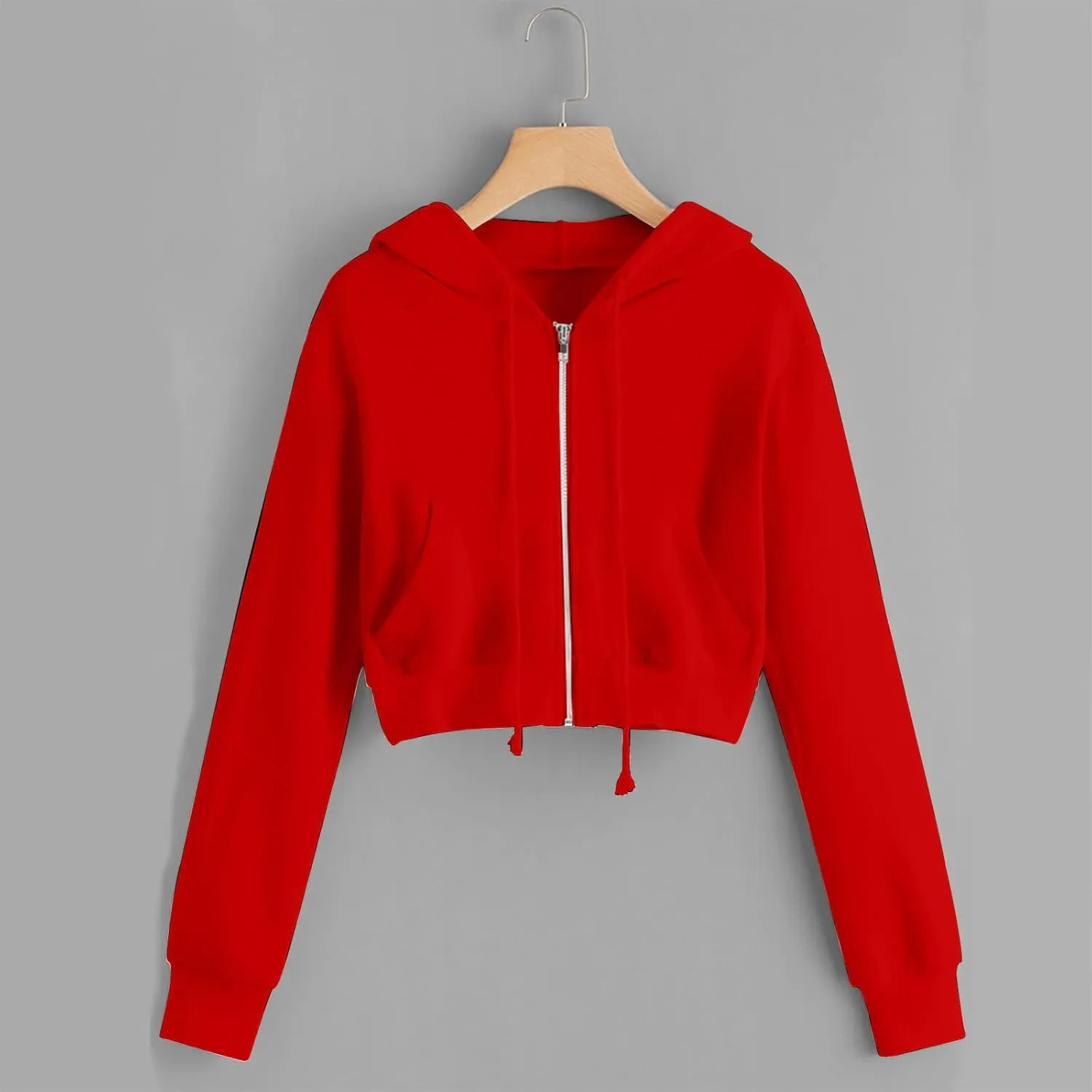 Womens Cropped Zip Up Hoodies Long Sleeve Sweatshirt Jacket with Hood Trendy Y2K Crop Tops Teen Girls Clothes 2024