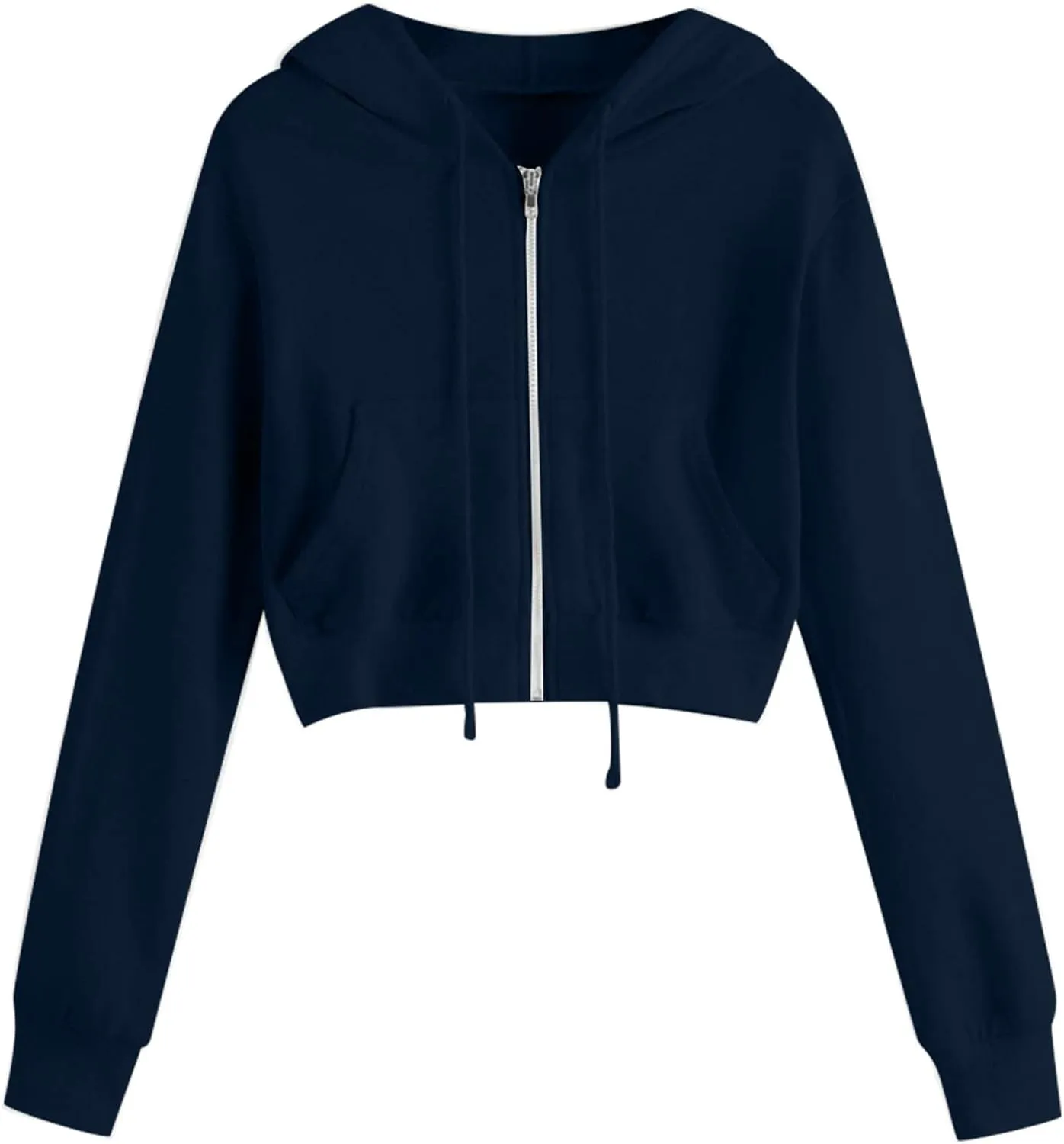 Womens Cropped Zip Up Hoodies Long Sleeve Sweatshirt Jacket with Hood Trendy Y2K Crop Tops Teen Girls Clothes 2024