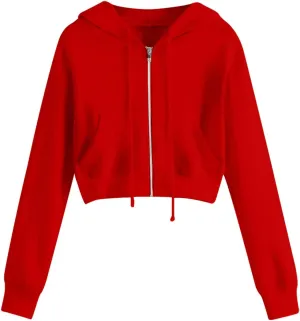 Womens Cropped Zip Up Hoodies Long Sleeve Sweatshirt Jacket with Hood Trendy Y2K Crop Tops Teen Girls Clothes 2024