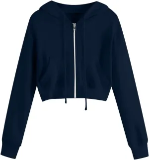 Womens Cropped Zip Up Hoodies Long Sleeve Sweatshirt Jacket with Hood Trendy Y2K Crop Tops Teen Girls Clothes 2024