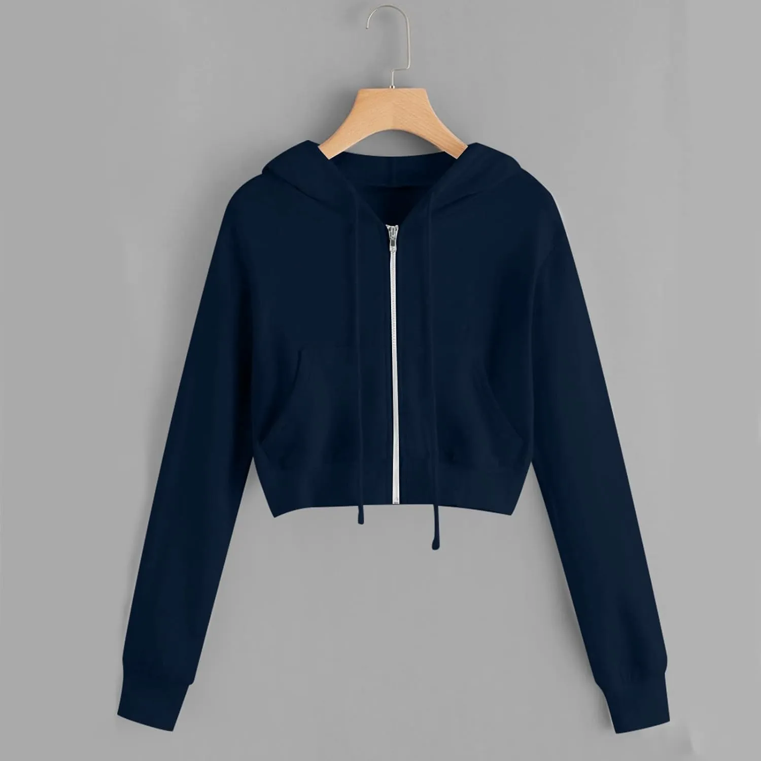 Womens Cropped Zip Up Hoodies Long Sleeve Sweatshirt Jacket with Hood Trendy Y2K Crop Tops Teen Girls Clothes 2024