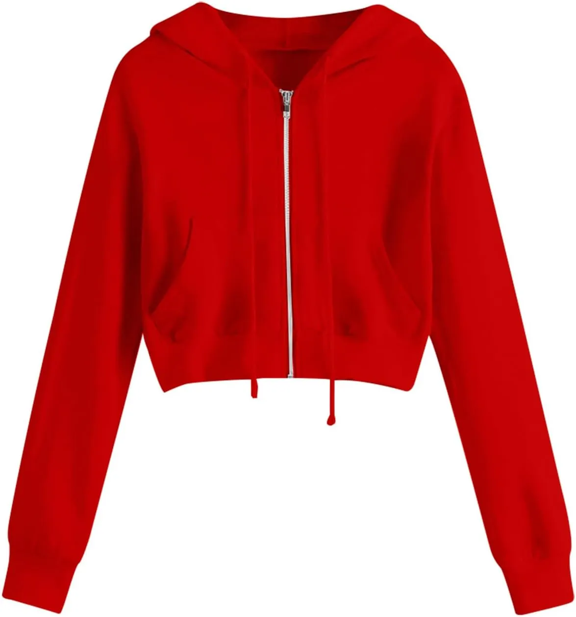 Womens Cropped Zip Up Hoodies Long Sleeve Sweatshirt Jacket with Hood Trendy Y2K Crop Tops Teen Girls Clothes 2024