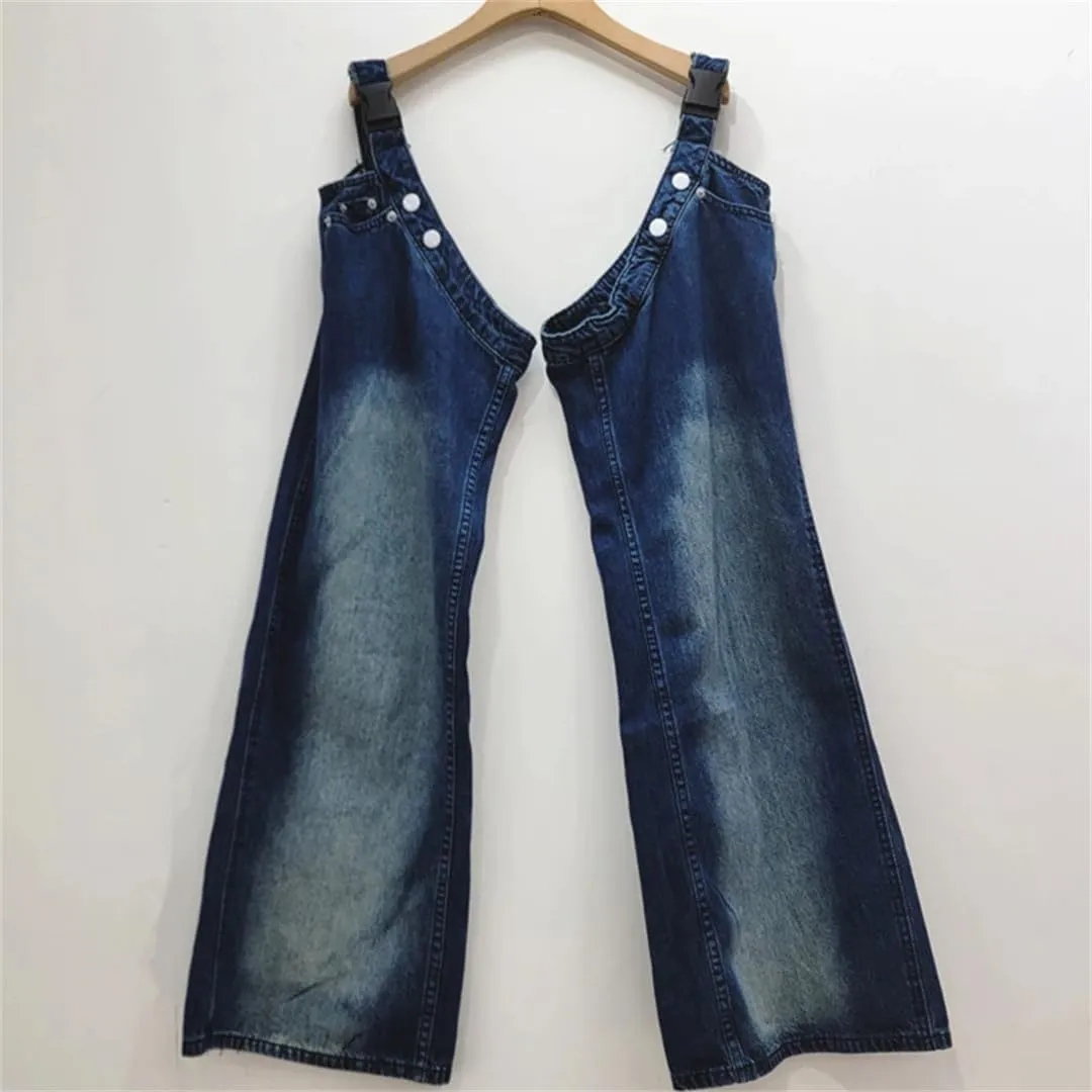 Women's Denim Pants Patchwork 2 Pcs Set Washed Straight Contrast Color Cool Jeans