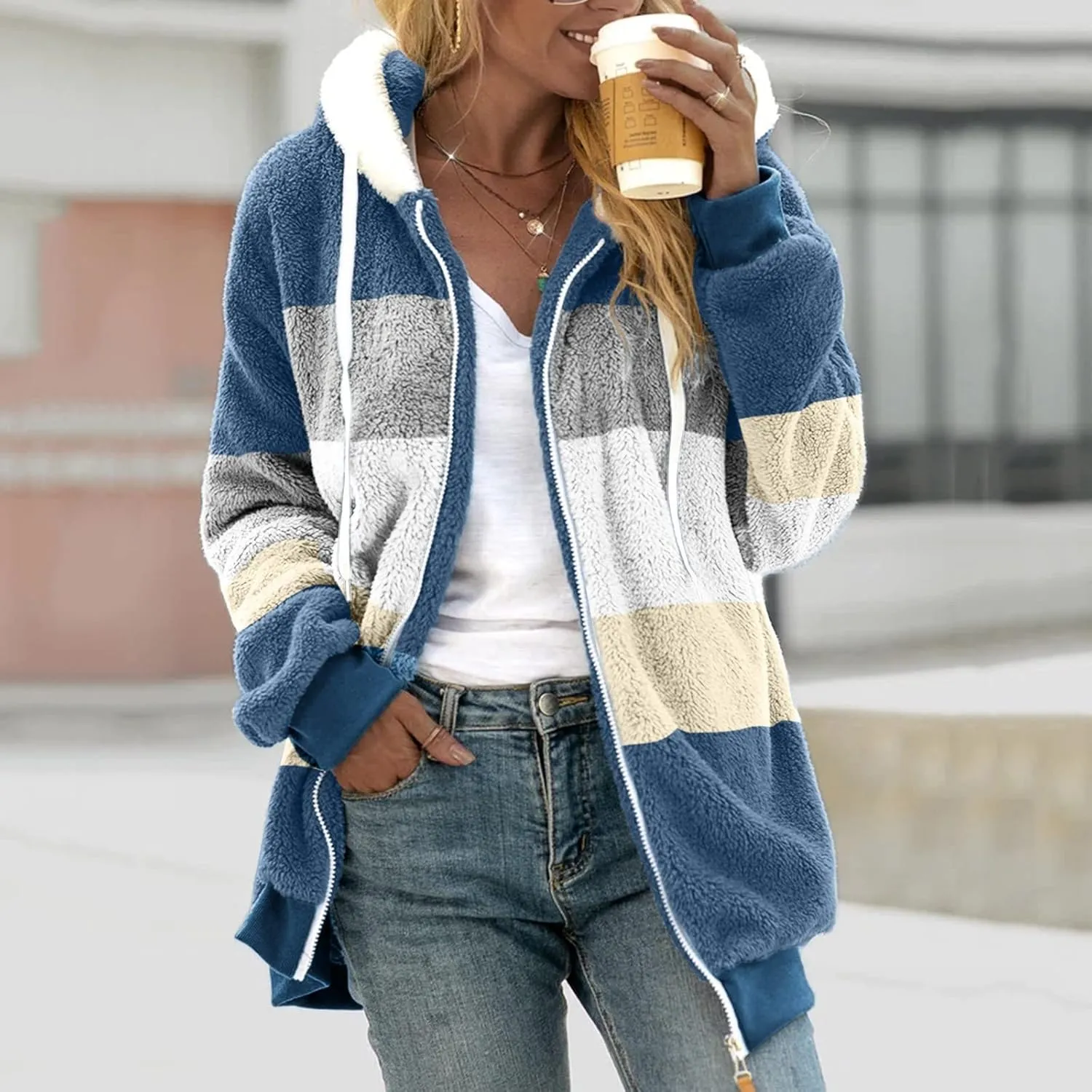 Women’S Fleece Sweatshirt Jacket Zipper Pocket Top Long Sleeve Spring And Autumn Sweatshirt Fashion Fleece Jackets
