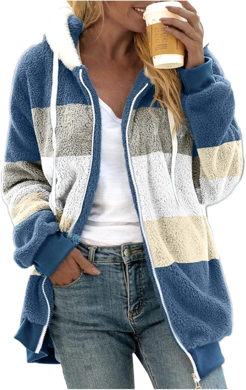 Women’S Fleece Sweatshirt Jacket Zipper Pocket Top Long Sleeve Spring And Autumn Sweatshirt Fashion Fleece Jackets