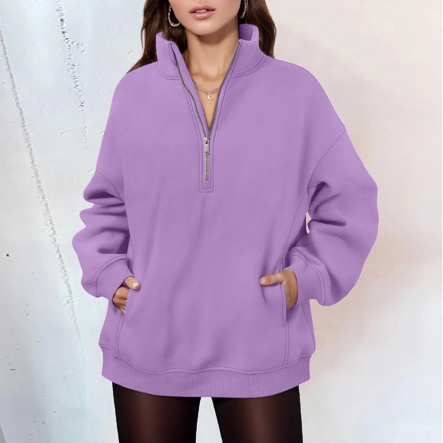 Womens Half Zip Sweatshirts Oversized Loose Long Sleeve Fleece Trendy Pullover Workout Warm Tops with Pocket