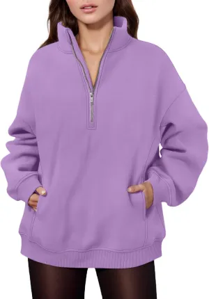 Womens Half Zip Sweatshirts Oversized Loose Long Sleeve Fleece Trendy Pullover Workout Warm Tops with Pocket