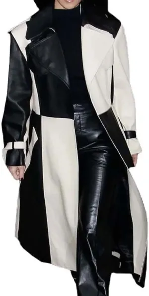 Womens Handmade Real Lambskin Leather Trench Coat Full Length Two Tone Casual Long Coat
