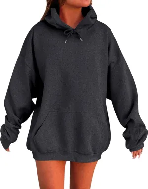 Womens Hoodies Drop Shoulder Oversized Y2K Hoodie Fleece Lightweight Plus Size Hooded Sweatshirt Pullover w/Pockets