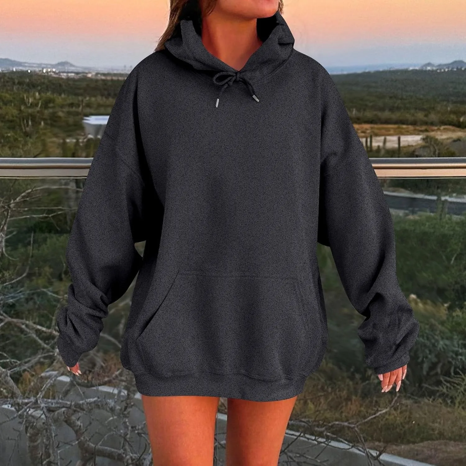 Womens Hoodies Drop Shoulder Oversized Y2K Hoodie Fleece Lightweight Plus Size Hooded Sweatshirt Pullover w/Pockets
